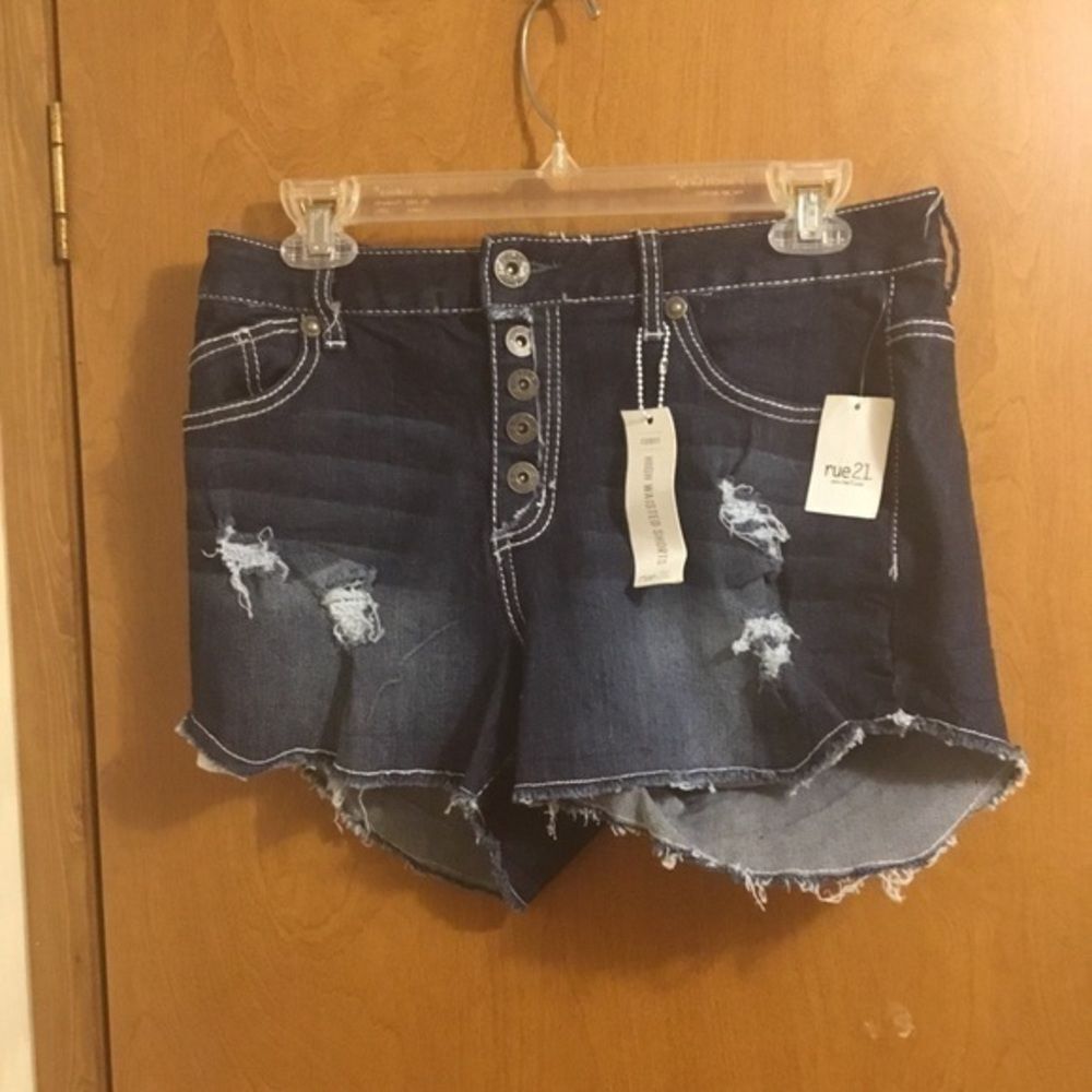 Rue21 High Waisted Dark Wash Blue 5 Button Denim Jean Shorts